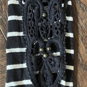 Free People Shirt Womens medium Black White Stripe Crochet cuff Exposed Seams